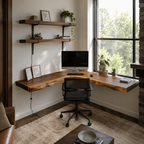 Live Edge Corner Desk – Solid Wood Floating Computer Desk for Home Office Decor