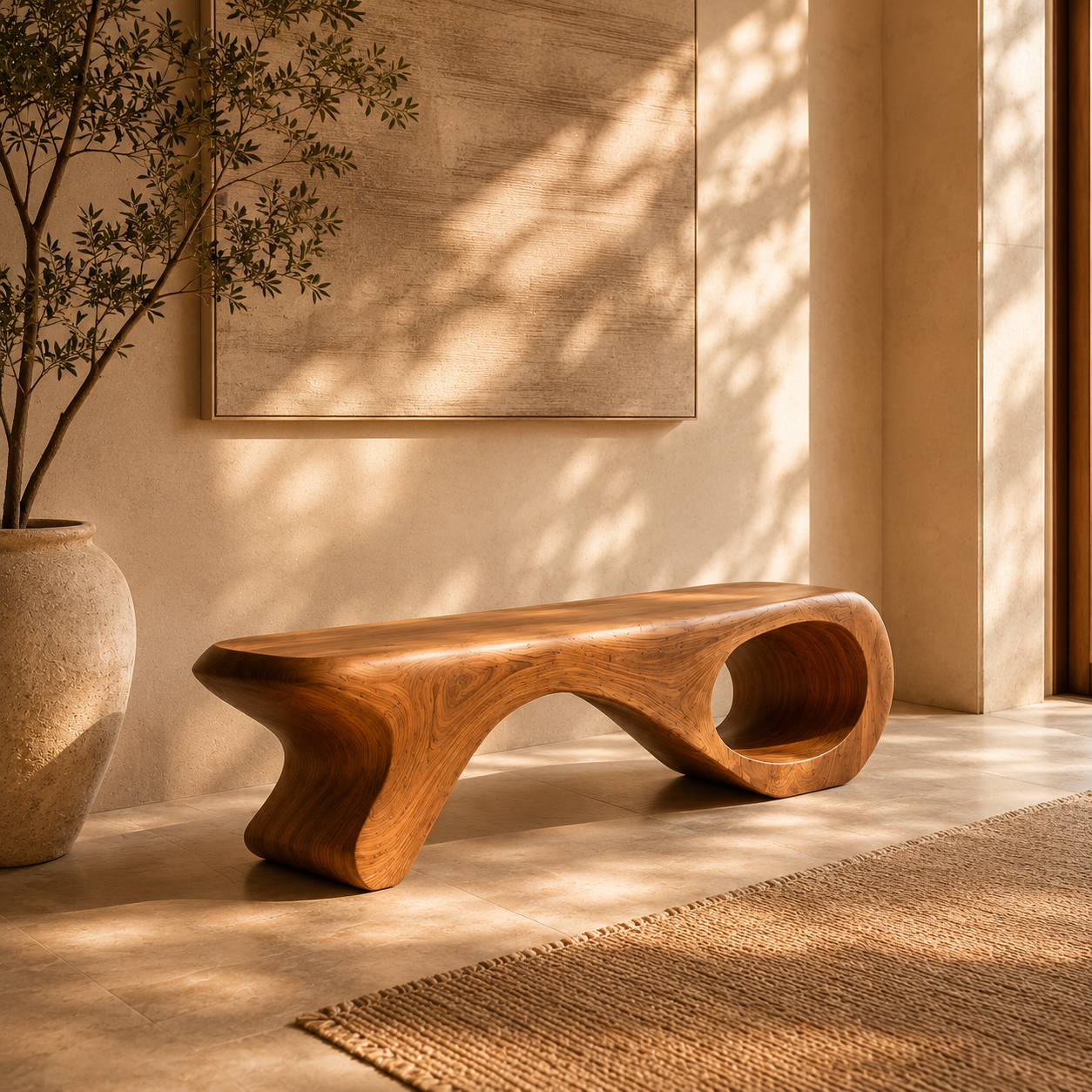 Sculptural Bench – Solid Wood Wooden Bench for Modern Home