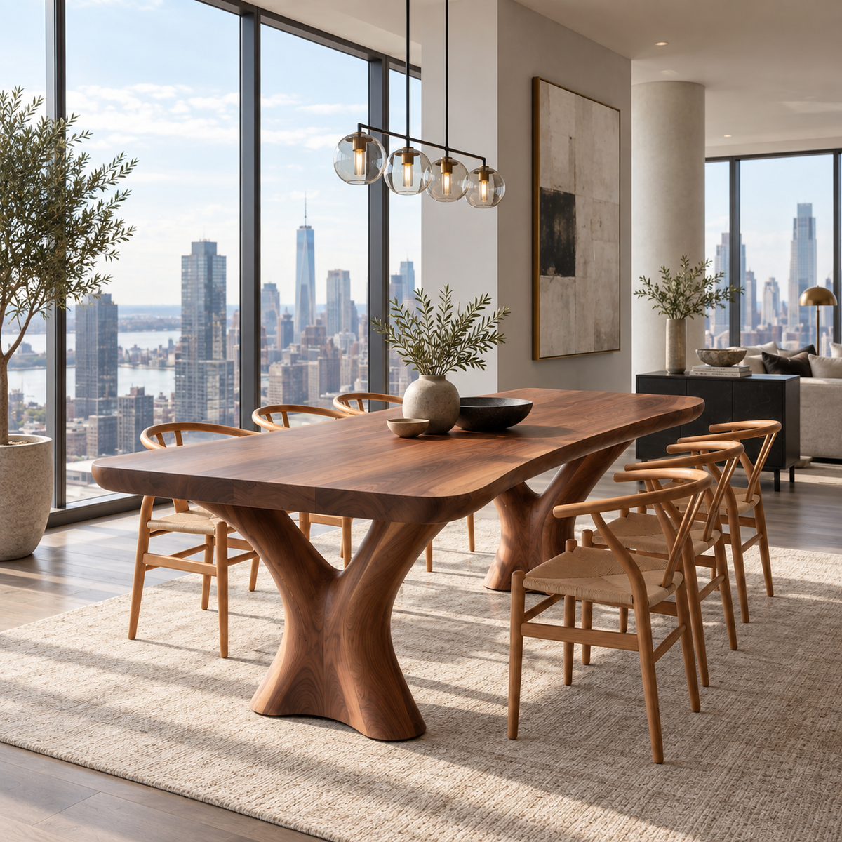 Sculptural Branch Base Wood Dining Table
