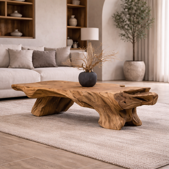 Tree Root Coffee Table – Solid Wood Rustic Table for Living Room Decor Main Image