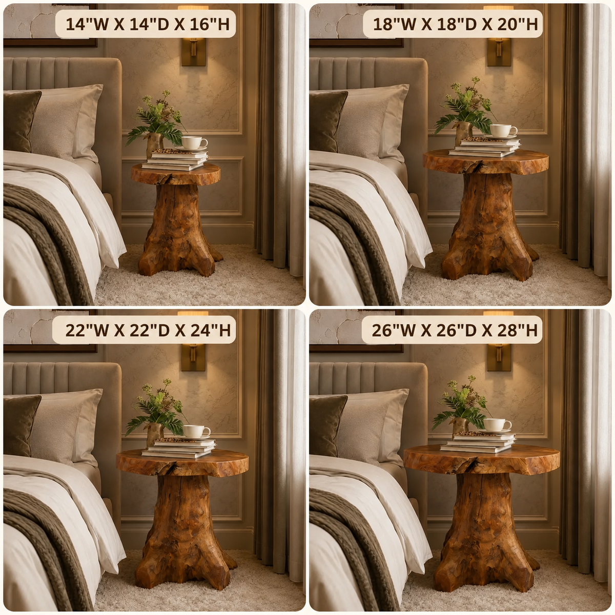 Tree Stump Nightstand – Solid Wood Bedside Table for Bedroom
