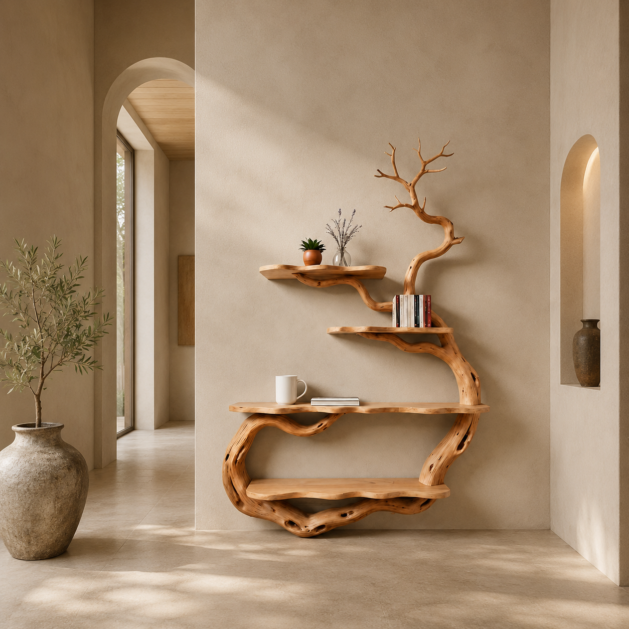 Tree Branch Wall Shelf – Sculptural Solid Wood Display Shelf