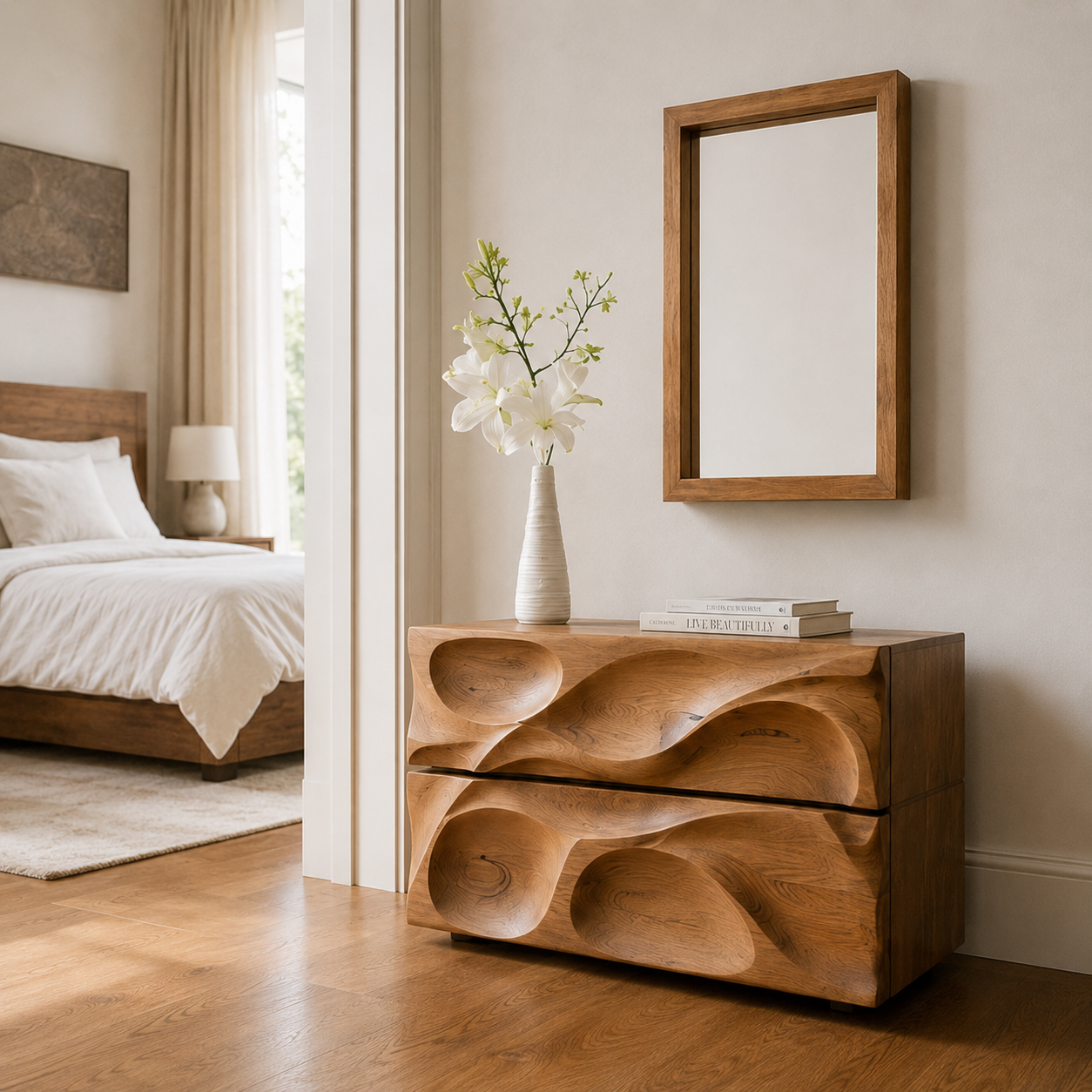 Sculptural Wave Wood Drawer Cabinet