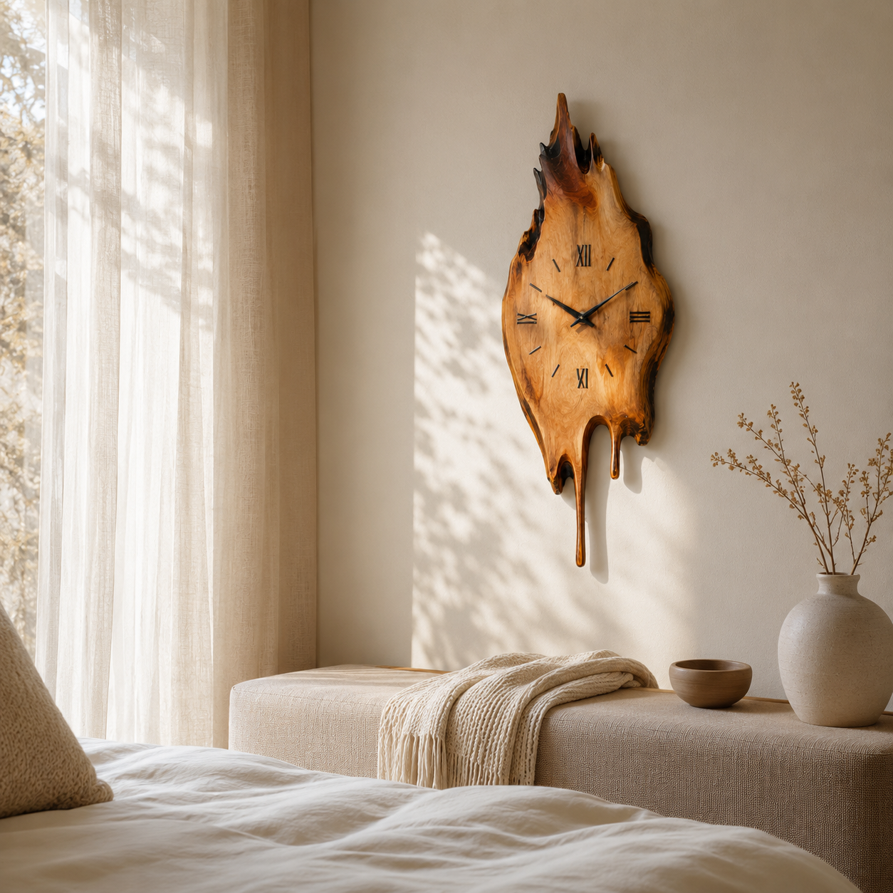 Live Edge Wood Wall Clock – Solid Wood Rustic Decorative Clock for Living Room Decor