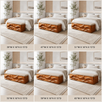 Wave Carved Wood Bedroom Bench – Solid Wood End of Bed Storage Bench with Upholstered Cushion