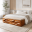 Wave Carved Wood Bedroom Bench – Solid Wood End of Bed Storage Bench with Upholstered Cushion