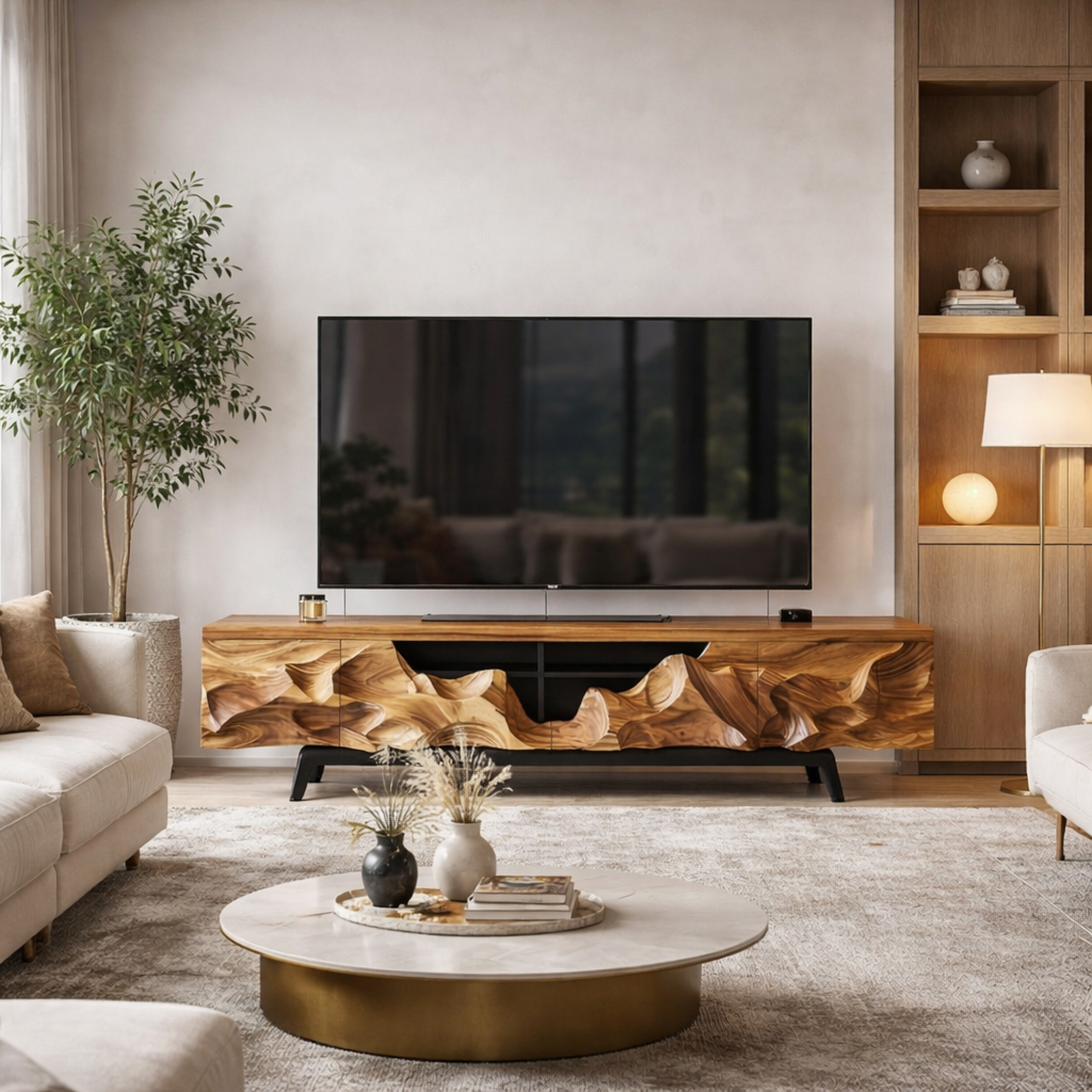 Live Edge TV Stand – Solid Wood Media Console for Living Room Decor