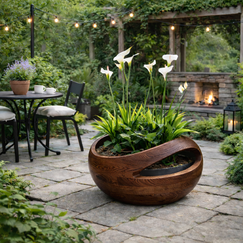 Sculptural Planter – Handcrafted Solid Wood Planter for Indoor and Outdoor Decor
