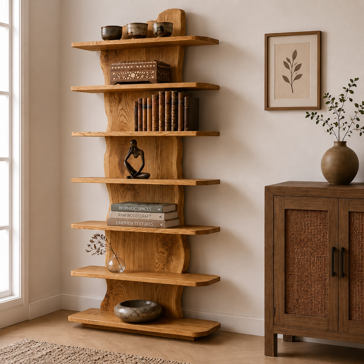 Tall Bookcase – Solid Wood Display Shelf for Living Room