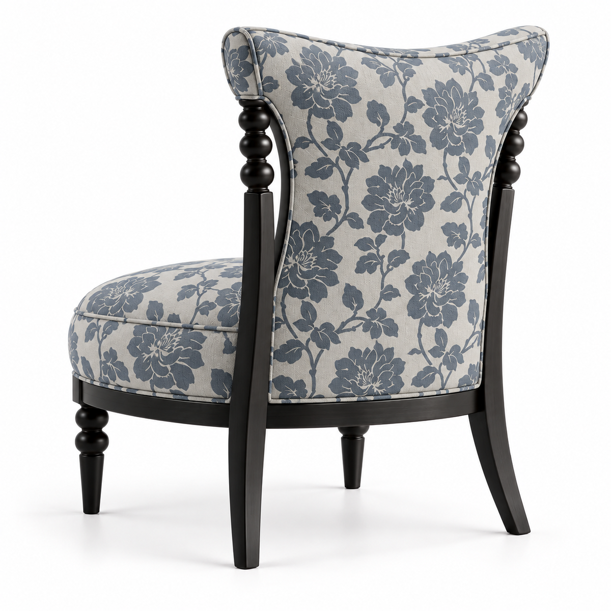 Floral Upholstered Accent Chair with Turned Wood Details