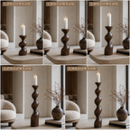 Twisted Wood Candle Holder – Solid Wood Sculptural Candle Stand for Living Room Decor
