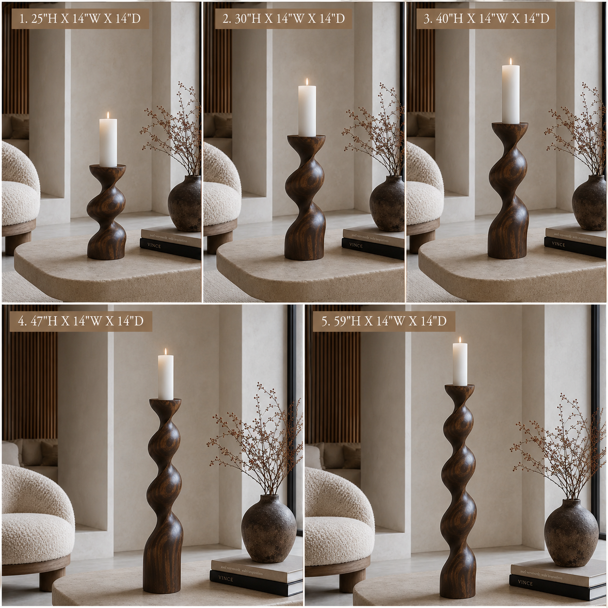 Twisted Wood Candle Holder – Solid Wood Sculptural Candle Stand for Living Room Decor