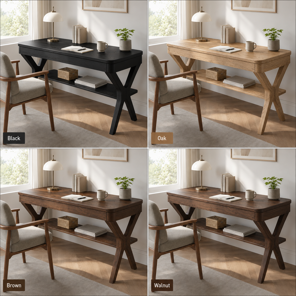 Solid Wood Writing Desk – Wooden Office Desk with Lower Storage Shelf for Home Office Decor