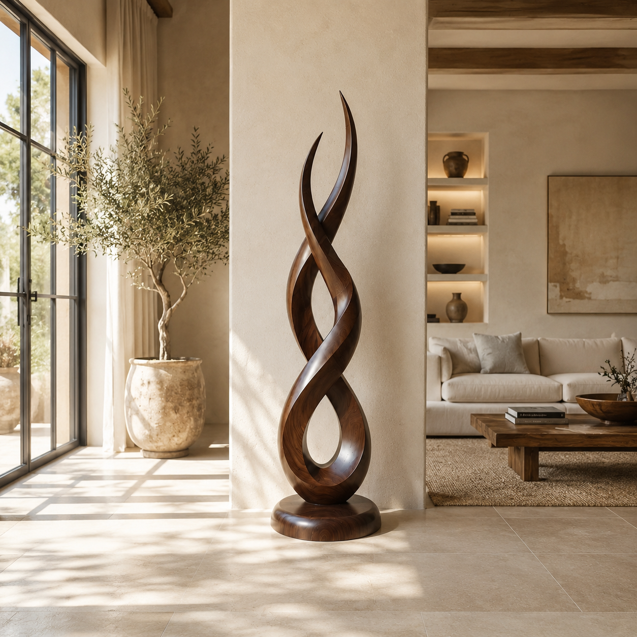 Twisted Wood Sculpture – Sculptural Solid Wood Art for Modern Home
