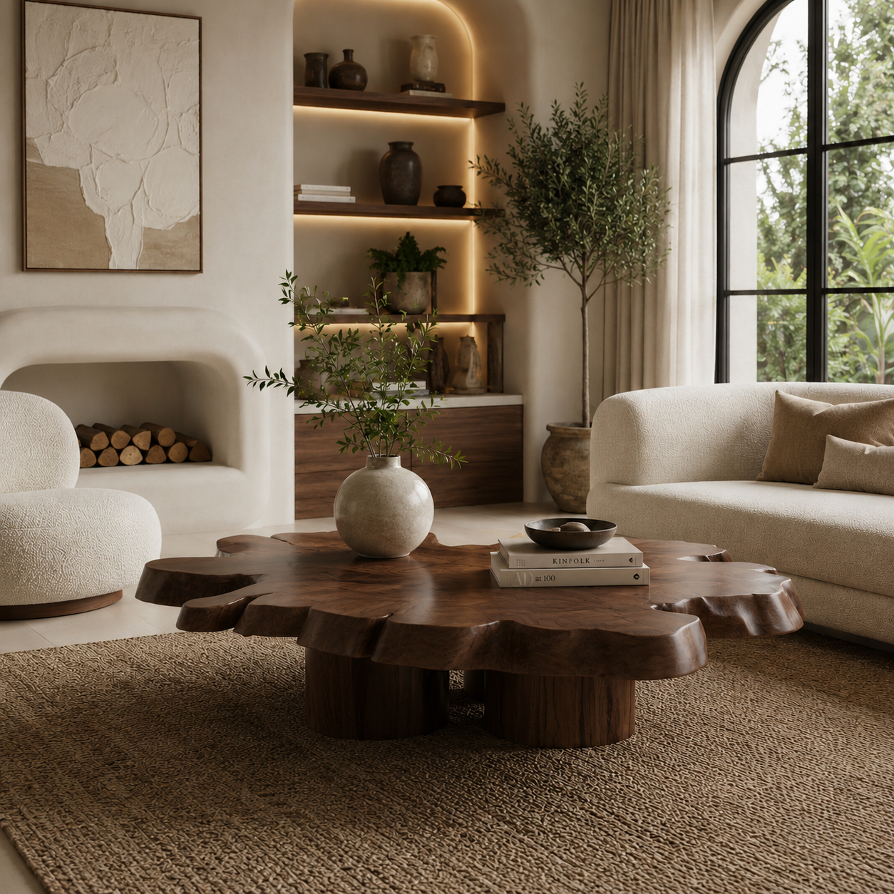 Tree Stump Coffee Table – Solid Wood Rustic Table for Living Room Decor