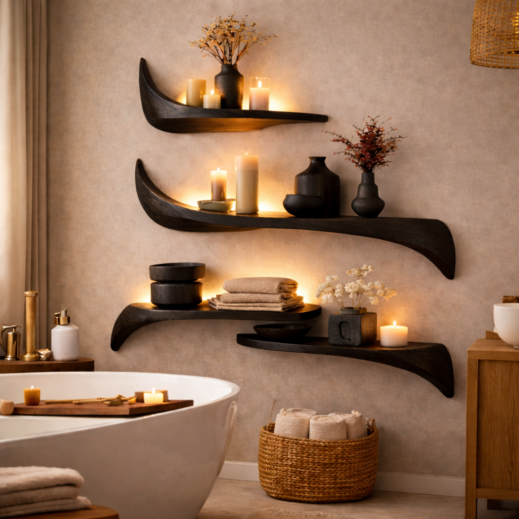Floating Wall Shelves – Sculptural Solid Wood Shelves for Organic Wall Decor