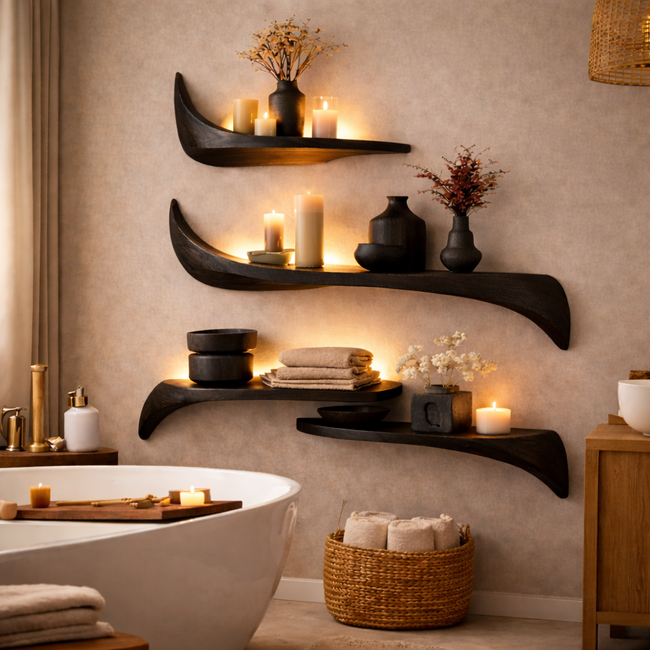 Floating Wall Shelves – Sculptural Solid Wood Shelves for Organic Wall Decor Main Image