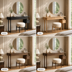 Makeup Vanity Table – Solid Wood Vanity with Round Mirror and Stool