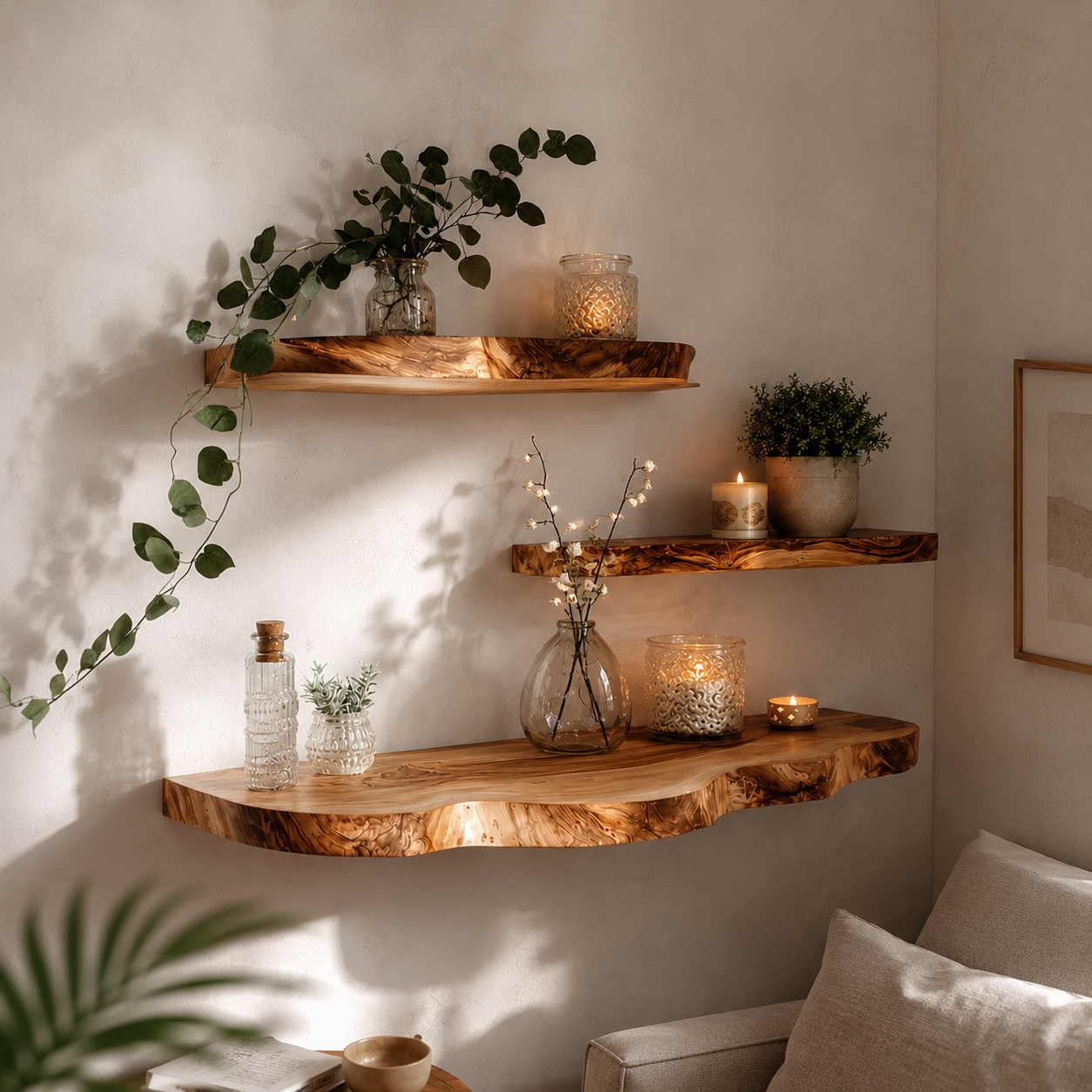 Live Edge Floating Shelves – Solid Wood Wall Shelves for Home Decor