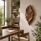 Leaf Wood Wall Clock – Solid Wood Decorative Clock for Dining Room Decor