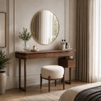 Makeup Vanity Table – Solid Wood Vanity with Round Mirror and Stool