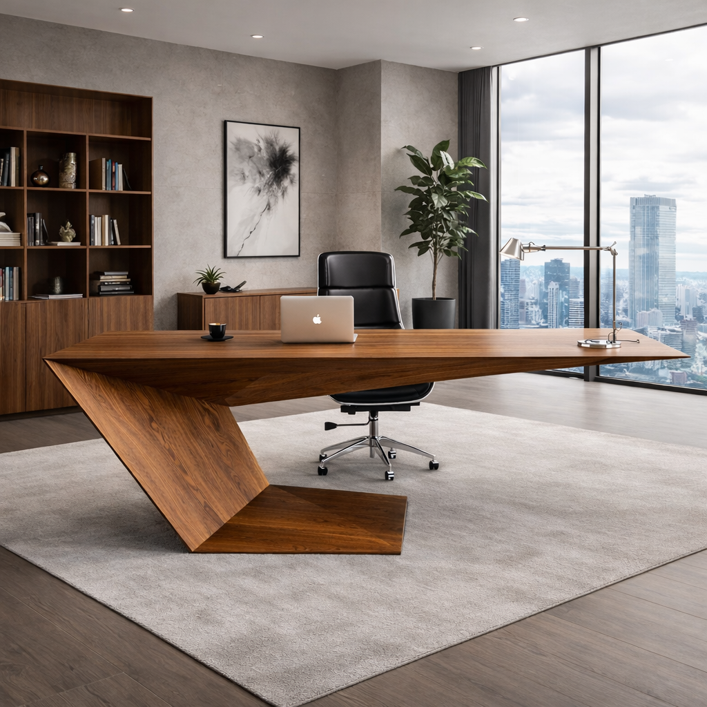 Modern Sculptural Wooden Office Desk – Executive Work Table