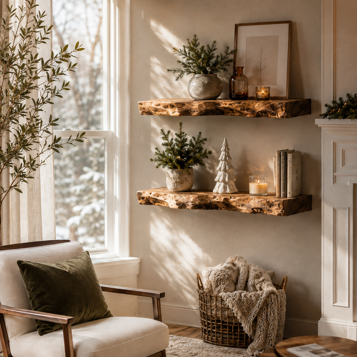 Burl Wood Live Edge Floating Shelves