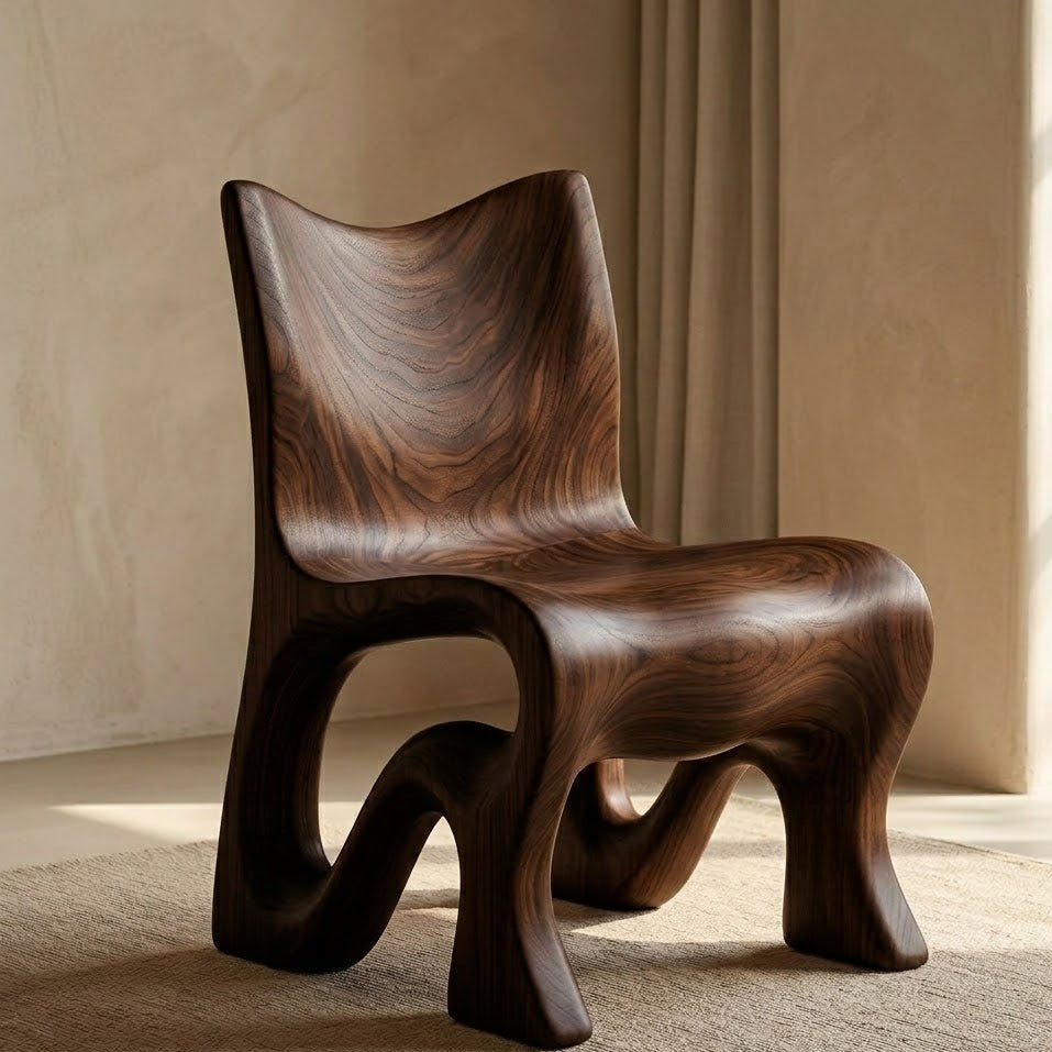 Sculptural Accent Chair – Solid Wood Lounge Chair for Modern Living Room