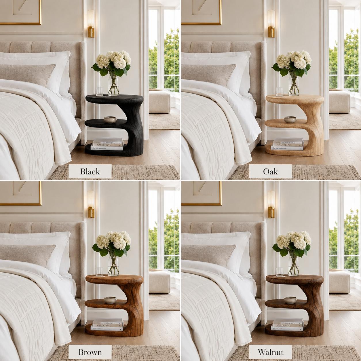Sculptural Wood Nightstand – Solid Wood Bedside Table for Bedroom Decor