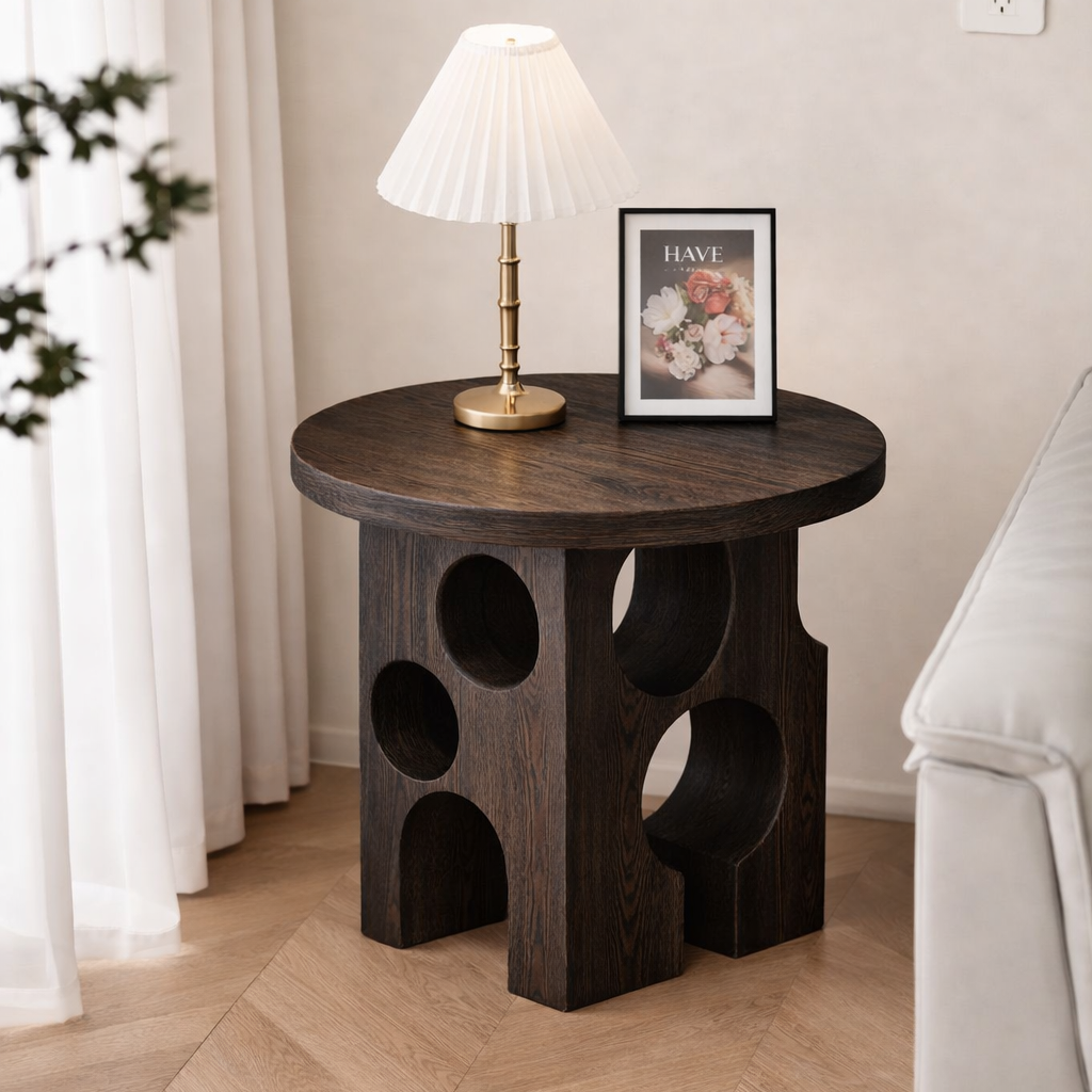 Handcrafted Solid Wood Sculptural Side Table – Modern Geometric Accent