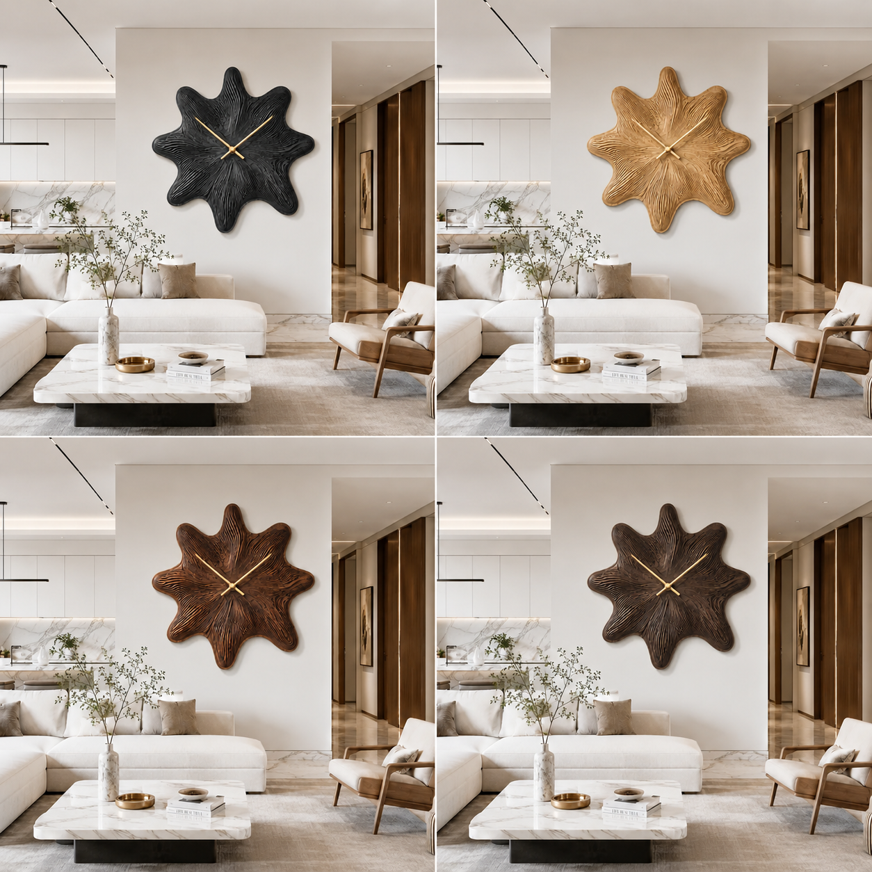 Flower Wood Wall Clock – Solid Wood Decorative Clock for Living Room Decor