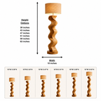 Sculptural Wood Floor Lamp – Solid Wood Wavy Standing Lamp with Fabric Shade for Living Room Decor