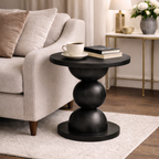 Pedestal Side Table – Sculptural Solid Wood Table with Stacked Sphere Base