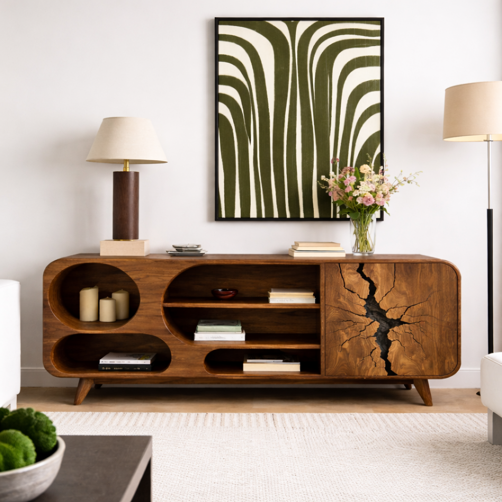 Solid Wood TV Stand – Modern Natural Media Console
