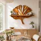 Ginkgo Leaf Sculptural Wood Wall Shelf