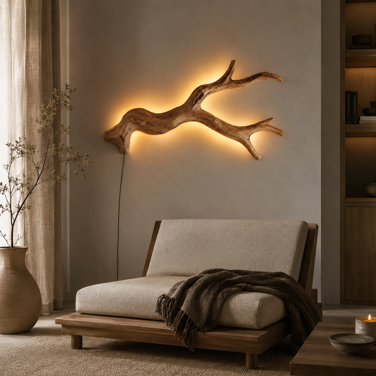 Driftwood Wall Light – Natural Wood Branch LED Wall Decor for Bedroom Decor