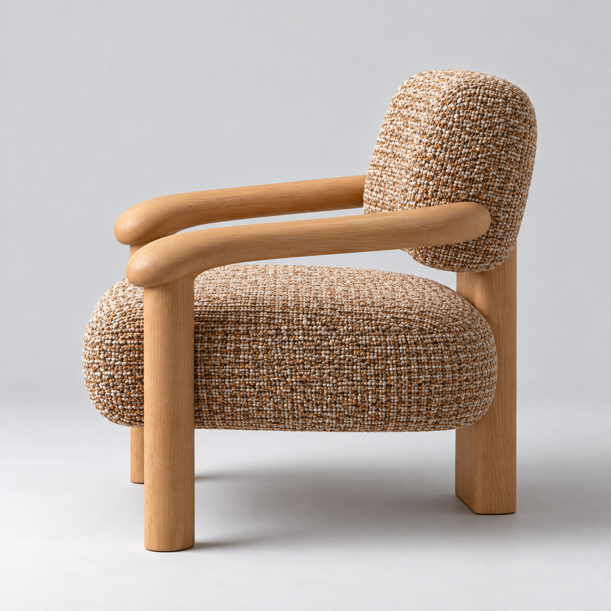 Textured Upholstered Wood Armchair
