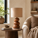 Pebble Wood Table Lamp – Solid Wood Stacked Bedside Lamp for Bedroom Decor
