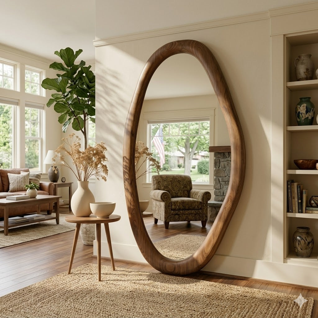 Oval Full Length Mirror – Solid Wood Standing Mirror for Bedroom Decor
