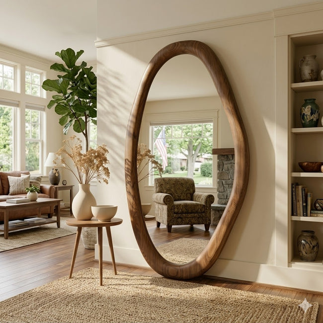 Oval Full Length Mirror – Solid Wood Standing Mirror for Bedroom Decor Main Image