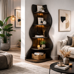 Corner Bookcase – Sculptural Solid Wood Display Shelf