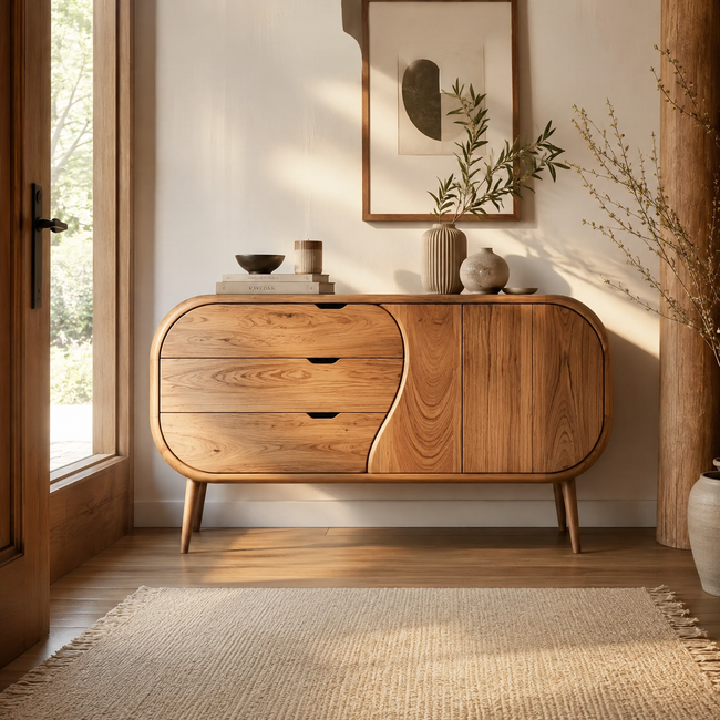 Curved Sideboard – Solid Wood Storage Cabinet for Living Room Hover Image