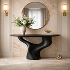 Modern Sculptural Solid Wood Console Table with Curved Base for Entryway