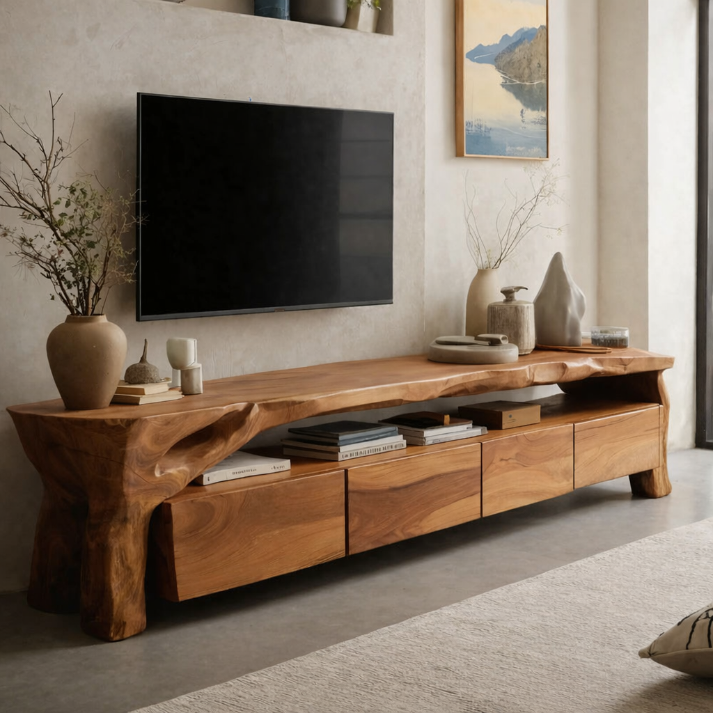 Solid Wood Live Edge Media Console – Sculptural TV Stand