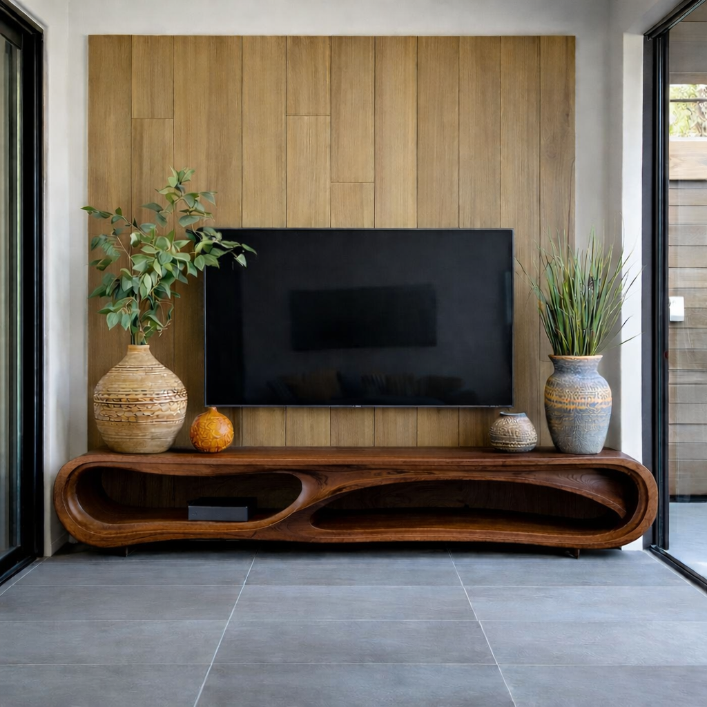 Solid Wood Continuous Wave Media Console – Statement TV Stand