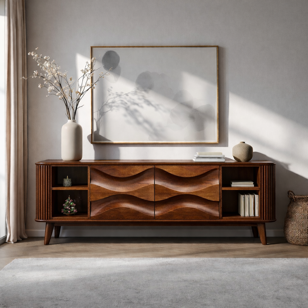 Solid Wood TV Stand – Modern Natural Media Console
