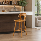 Sculptural Wood Bar Stool – Solid Wood Counter Chair for Kitchen Island Decor