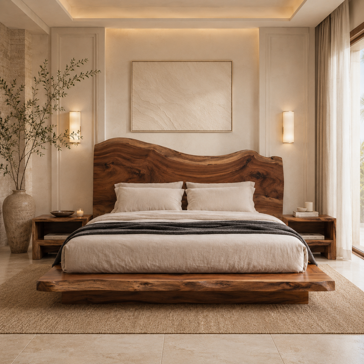 Live Edge Bed Frame – Solid Wood Bed with Sculptural Headboard