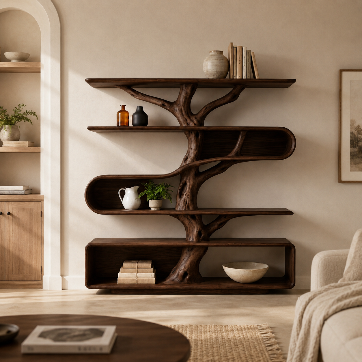 Tree Branch Bookcase – Sculptural Solid Wood Display Shelf