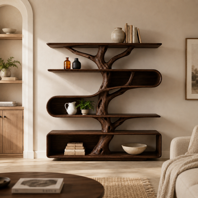 Tree Branch Bookcase – Sculptural Solid Wood Display Shelf Hover Image